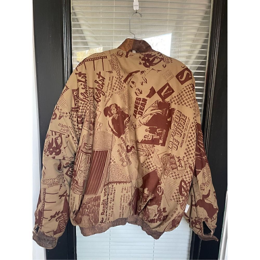 Rare Vintage Leather Jacket Old Hollywood Actors 1950’s German Titles Brown L - Picture 6 of 16